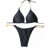 Solide Neckholder-Bikini-Bademode mit Metallkette zum Selbstbinden